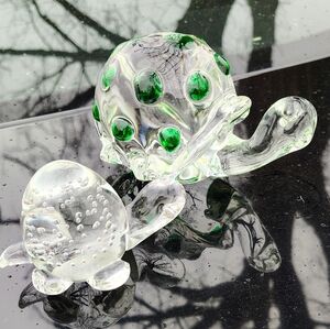 MURANO VENETIAN ART GLASS TURTLE RAISED GREEN SPOTS & SMALLER GLASS TURT…